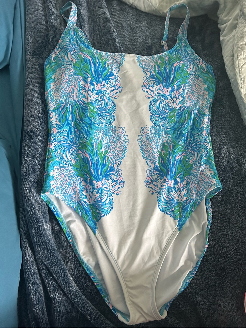 Lilly Pulitzer Las Olas Aqua Strong Current Sea One-Piece Swimsuit, Sz 12.